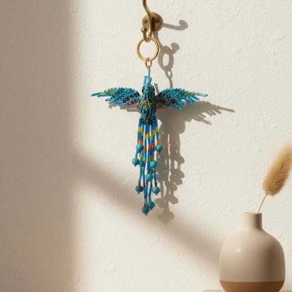 Artisan Beaded Hummingbird Bag Charm – Colorful Key Ring & Keychain Accessory - Picture 2 of 6